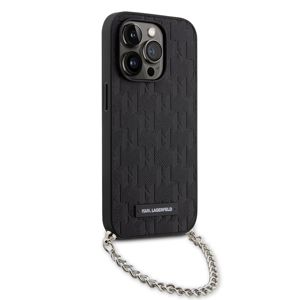 Husa pentru Apple iPhone 14 Pro, Karl Lagerfeld, Saffiano Monogram Chain, Neagra