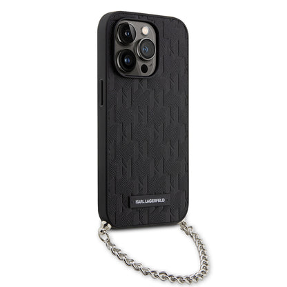 Husa pentru Apple iPhone 14 Pro, Karl Lagerfeld, Saffiano Monogram Chain, Neagra