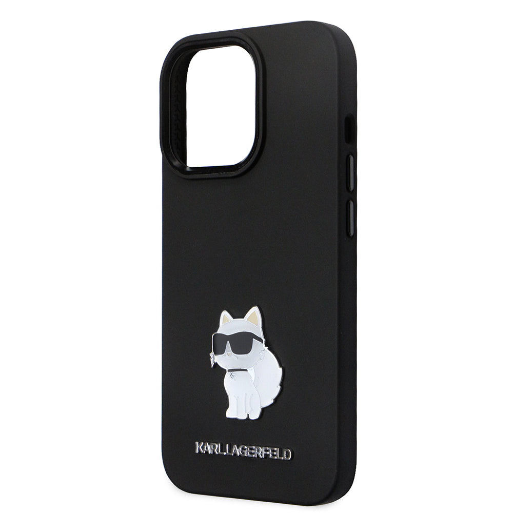 Husa pentru Apple iPhone 14 Pro, Karl Lagerfeld, Silicone Choupette Metal, Neagra