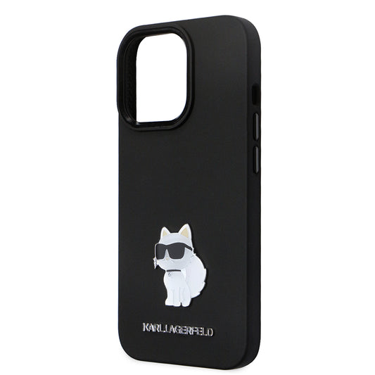 Husa pentru Apple iPhone 14 Pro, Karl Lagerfeld, Silicone Choupette Metal, Neagra