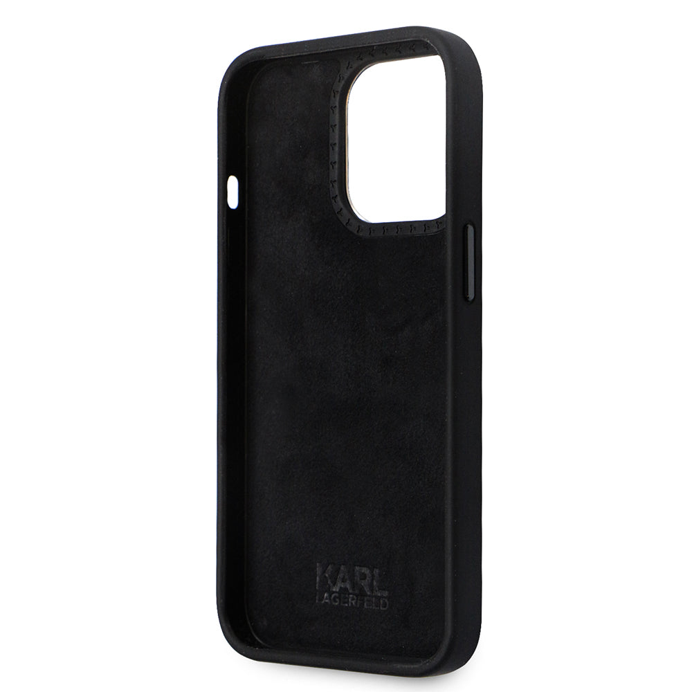 Husa pentru Apple iPhone 14 Pro, Karl Lagerfeld, Silicone Choupette Metal, Neagra