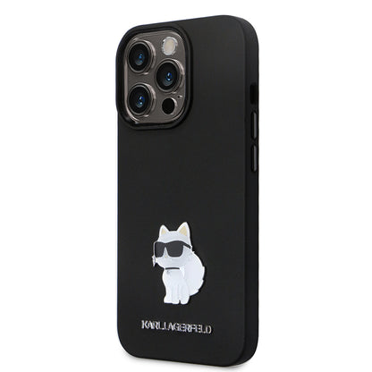 Husa pentru Apple iPhone 14 Pro, Karl Lagerfeld, Silicone Choupette Metal, Neagra