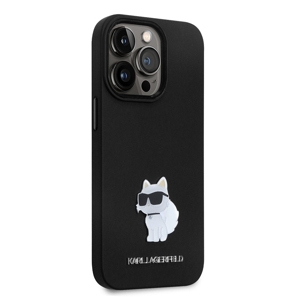 Husa pentru Apple iPhone 14 Pro, Karl Lagerfeld, Silicone Choupette Metal, Neagra