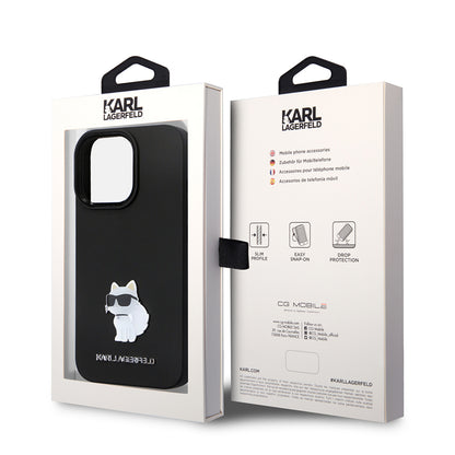 Husa pentru Apple iPhone 14 Pro, Karl Lagerfeld, Silicone Choupette Metal, Neagra
