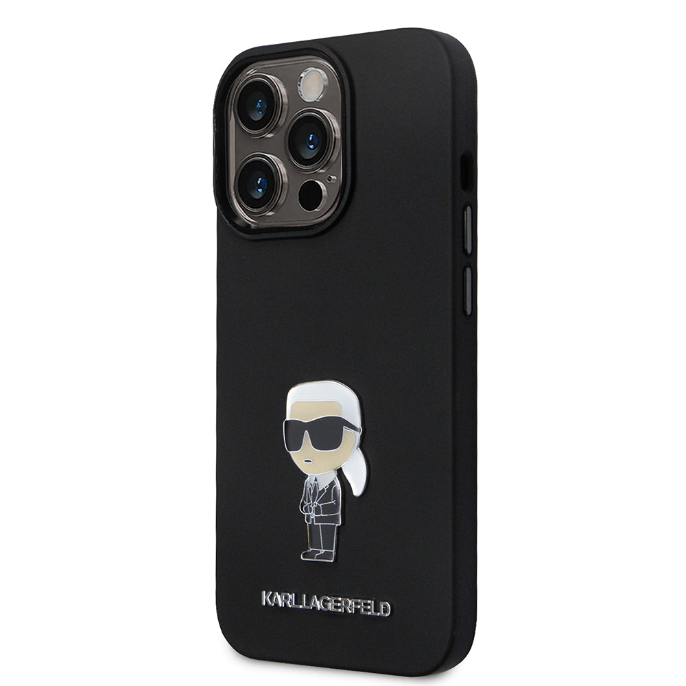 Husa pentru Apple iPhone 14 Pro, Karl Lagerfeld, Silicone Ikonik Karl Metal, Neagra