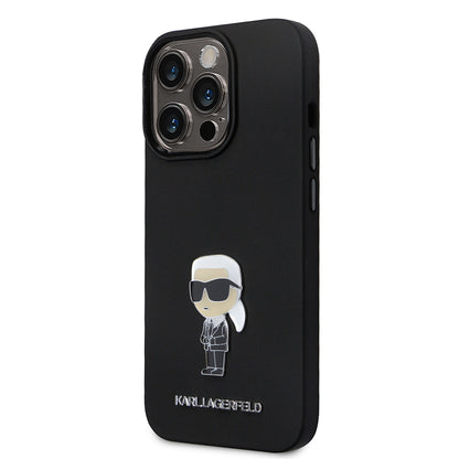 Husa pentru Apple iPhone 14 Pro, Karl Lagerfeld, Silicone Ikonik Karl Metal, Neagra