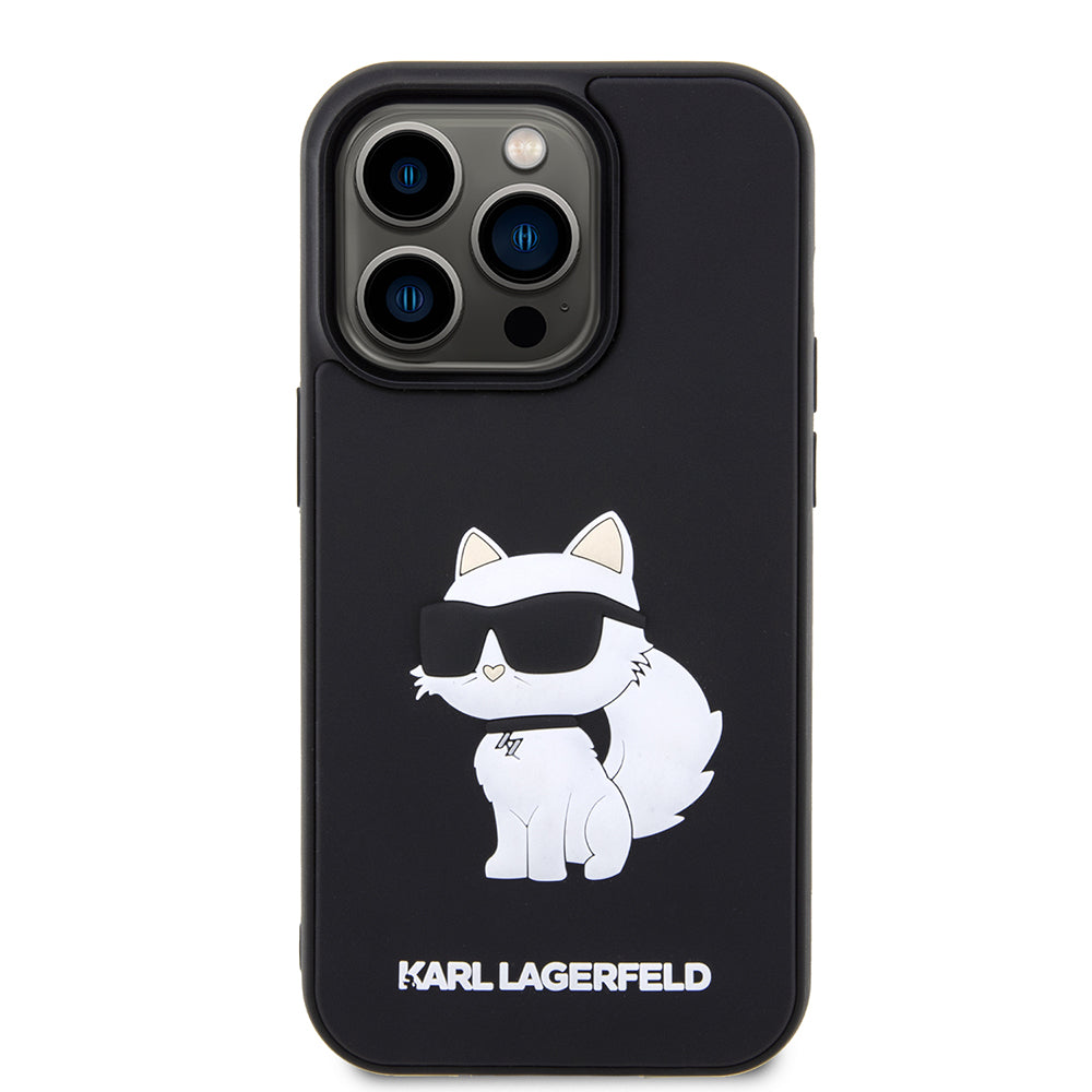 Husa pentru Apple iPhone 14 Pro Max, Karl Lagerfeld, 3D Rubber Choupette, Neagra