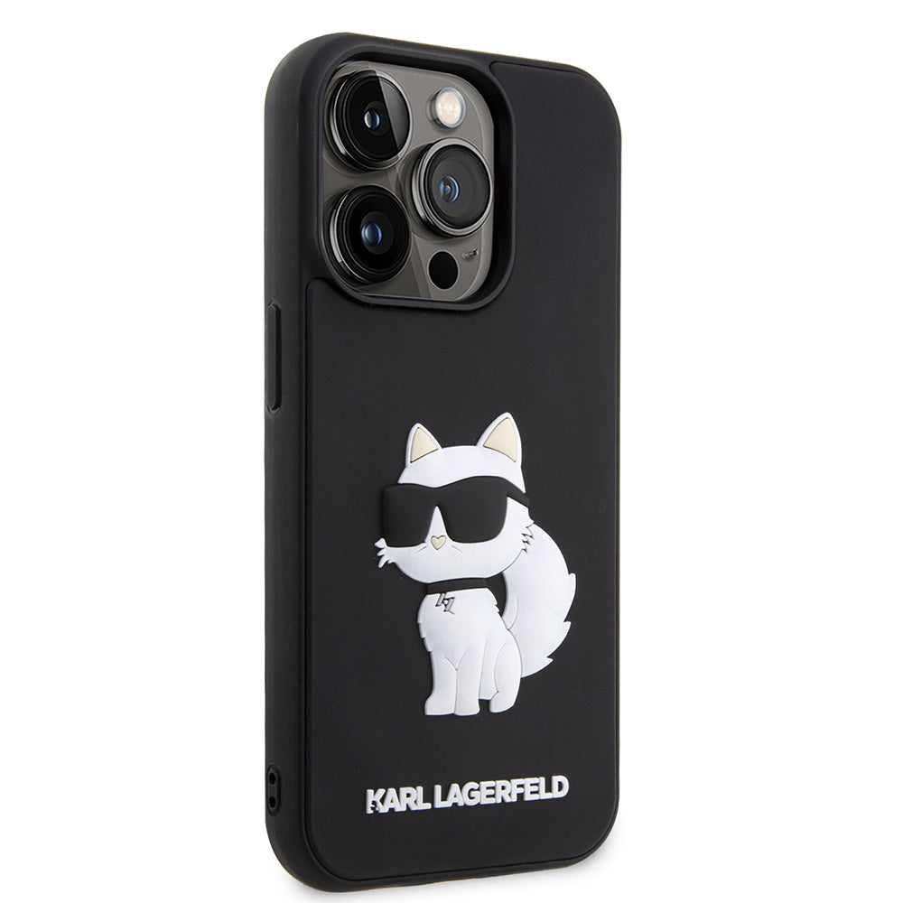 Husa pentru Apple iPhone 14 Pro Max, Karl Lagerfeld, 3D Rubber Choupette, Neagra