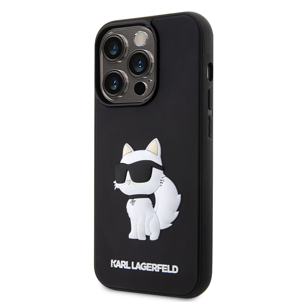 Husa pentru Apple iPhone 14 Pro Max, Karl Lagerfeld, 3D Rubber Choupette, Neagra