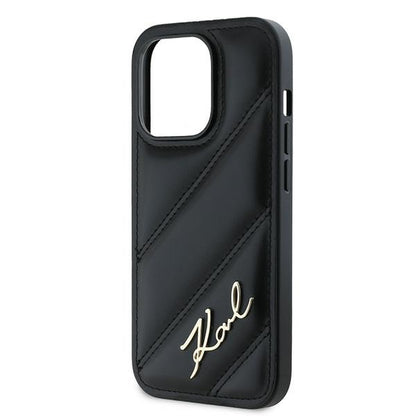 Husa pentru Apple iPhone 14 Pro Max, Karl Lagerfeld, Diagonal Quilted Script, Neagra