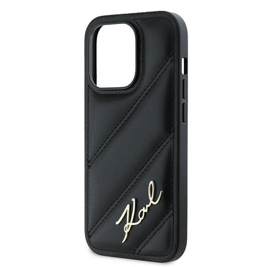Husa pentru Apple iPhone 14 Pro Max, Karl Lagerfeld, Diagonal Quilted Script, Neagra