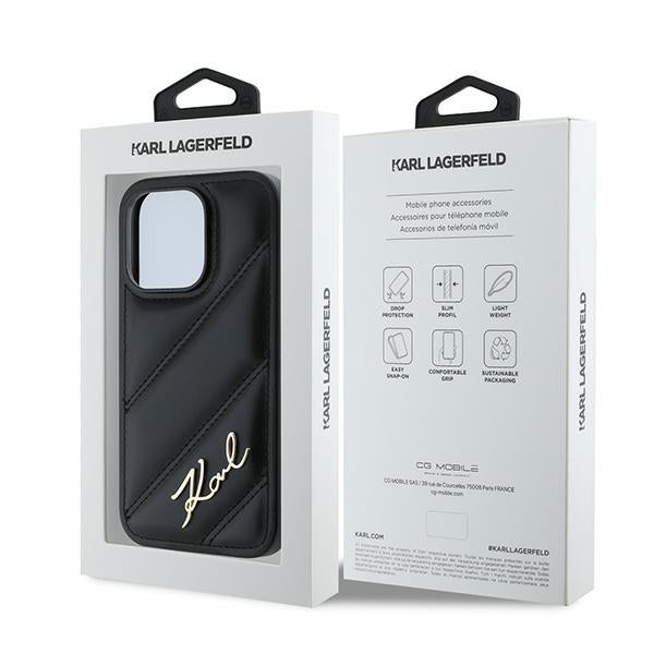 Husa pentru Apple iPhone 14 Pro Max, Karl Lagerfeld, Diagonal Quilted Script, Neagra