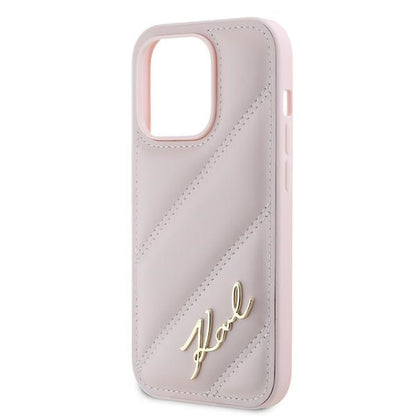 Husa pentru Apple iPhone 14 Pro Max, Karl Lagerfeld, Diagonal Quilted Script, Roz