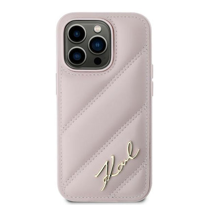 Husa pentru Apple iPhone 14 Pro Max, Karl Lagerfeld, Diagonal Quilted Script, Roz