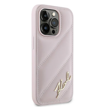 Husa pentru Apple iPhone 14 Pro Max, Karl Lagerfeld, Diagonal Quilted Script, Roz