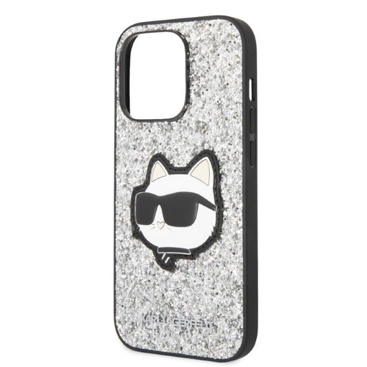 Husa pentru Apple iPhone 14 Pro Max, Karl Lagerfeld, Glitter Choupette Patch, Argintie