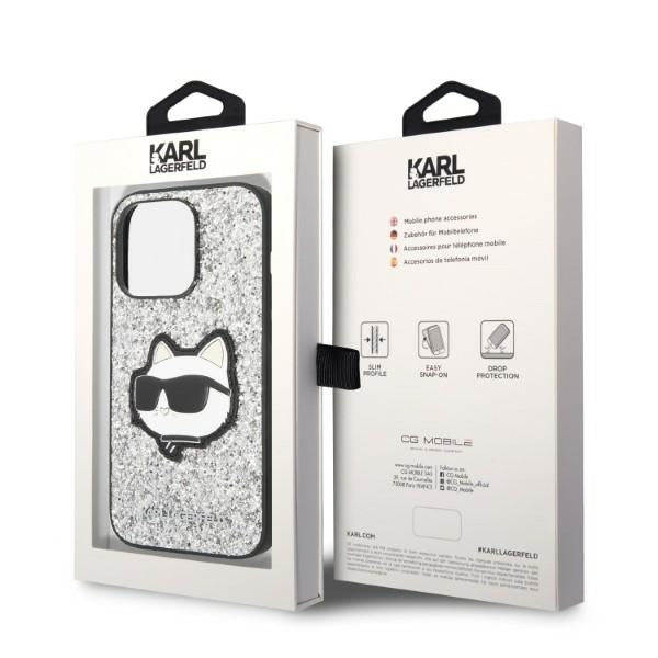 Husa pentru Apple iPhone 14 Pro Max, Karl Lagerfeld, Glitter Choupette Patch, Argintie