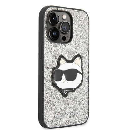 Husa pentru Apple iPhone 14 Pro Max, Karl Lagerfeld, Glitter Choupette Patch, Argintie