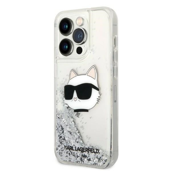 Husa pentru Apple iPhone 14 Pro Max, Karl Lagerfeld, Glitter Choupette's Head, Argintie