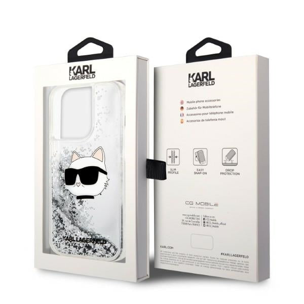 Husa pentru Apple iPhone 14 Pro Max, Karl Lagerfeld, Glitter Choupette's Head, Argintie