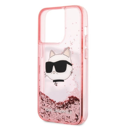 Husa pentru Apple iPhone 14 Pro Max, Karl Lagerfeld, Glitter Choupette's Head, Roz