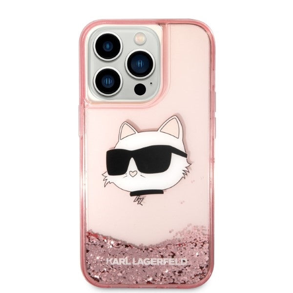 Husa pentru Apple iPhone 14 Pro Max, Karl Lagerfeld, Glitter Choupette's Head, Roz