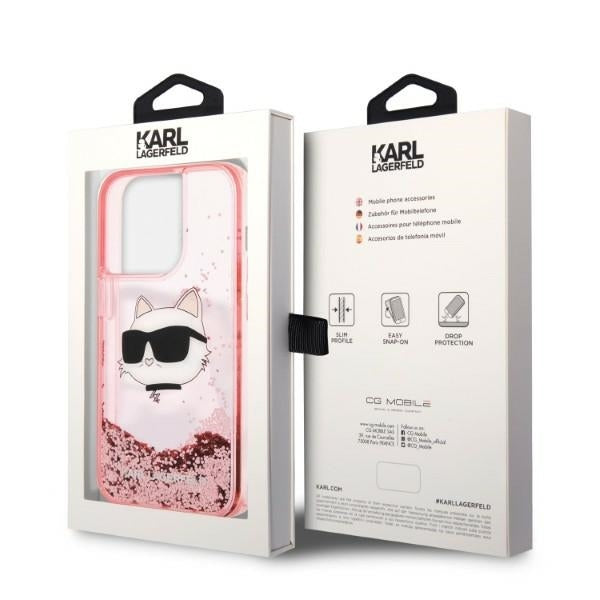 Husa pentru Apple iPhone 14 Pro Max, Karl Lagerfeld, Glitter Choupette's Head, Roz