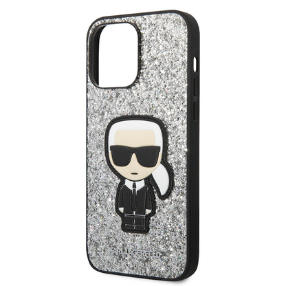 Husa pentru Apple iPhone 14 Pro Max, Karl Lagerfeld, Glitter Flakes Ikonik Karl, Argintie
