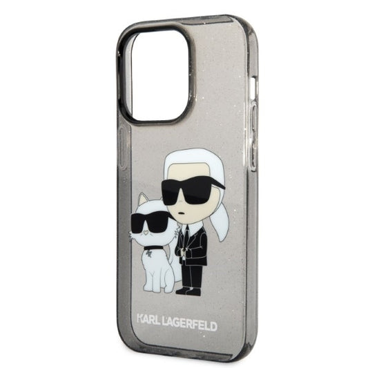 Husa pentru Apple iPhone 14 Pro Max, Karl Lagerfeld, Glitter Karl & Choupette, Neagra
