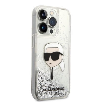 Husa pentru Apple iPhone 14 Pro Max, Karl Lagerfeld, Glitter Karl's Head, Argintie