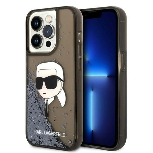 Husa pentru Apple iPhone 14 Pro Max, Karl Lagerfeld, Glitter Karl's Head, Neagra