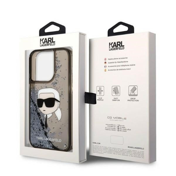 Husa pentru Apple iPhone 14 Pro Max, Karl Lagerfeld, Glitter Karl's Head, Neagra