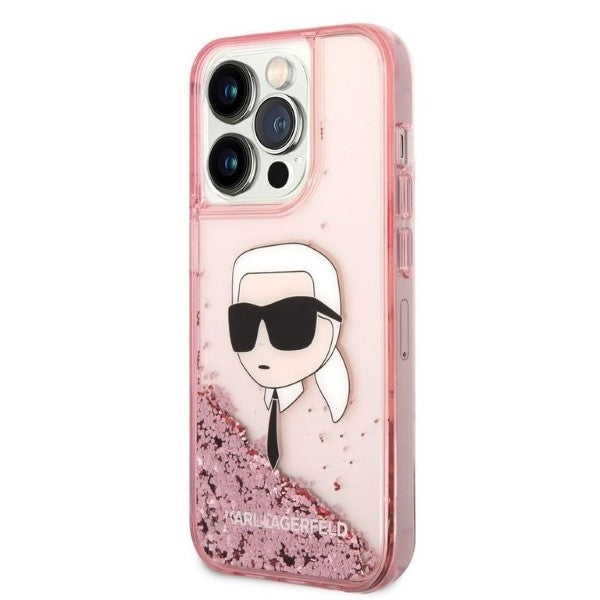 Husa pentru Apple iPhone 14 Pro Max, Karl Lagerfeld, Glitter Karl's Head, Roz