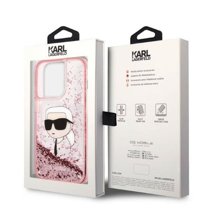 Husa pentru Apple iPhone 14 Pro Max, Karl Lagerfeld, Glitter Karl's Head, Roz