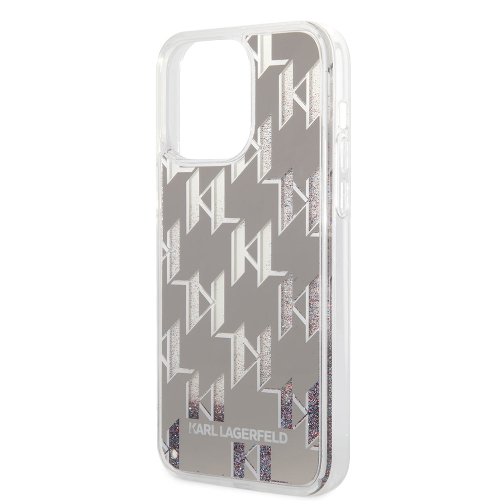 Husa pentru Apple iPhone 14 Pro Max, Karl Lagerfeld, Liquid Glitter Monogram, Argintie