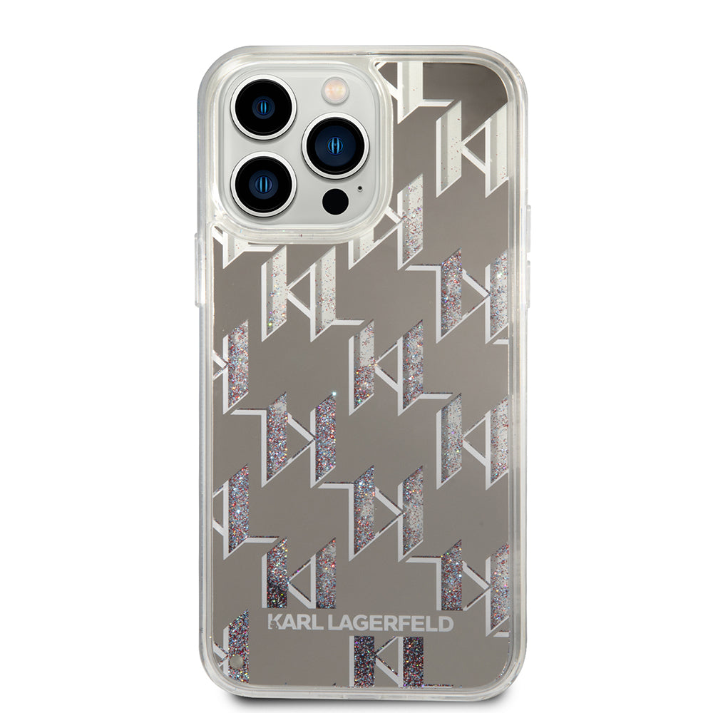 Husa pentru Apple iPhone 14 Pro Max, Karl Lagerfeld, Liquid Glitter Monogram, Argintie
