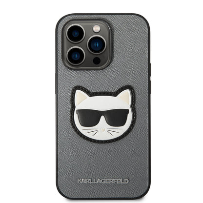 Husa pentru Apple iPhone 14 Pro Max, Karl Lagerfeld, Saffiano Choupette's Head, Argintie