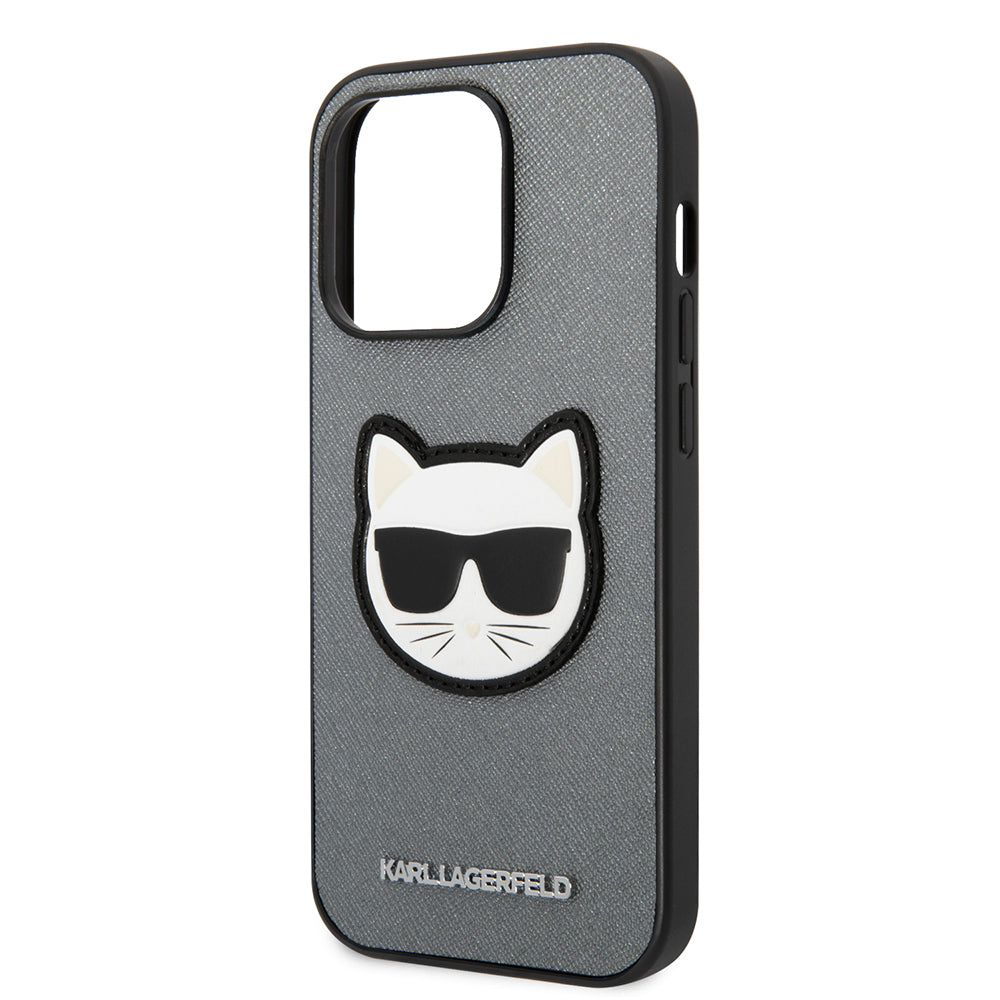 Husa pentru Apple iPhone 14 Pro Max, Karl Lagerfeld, Saffiano Choupette's Head, Argintie