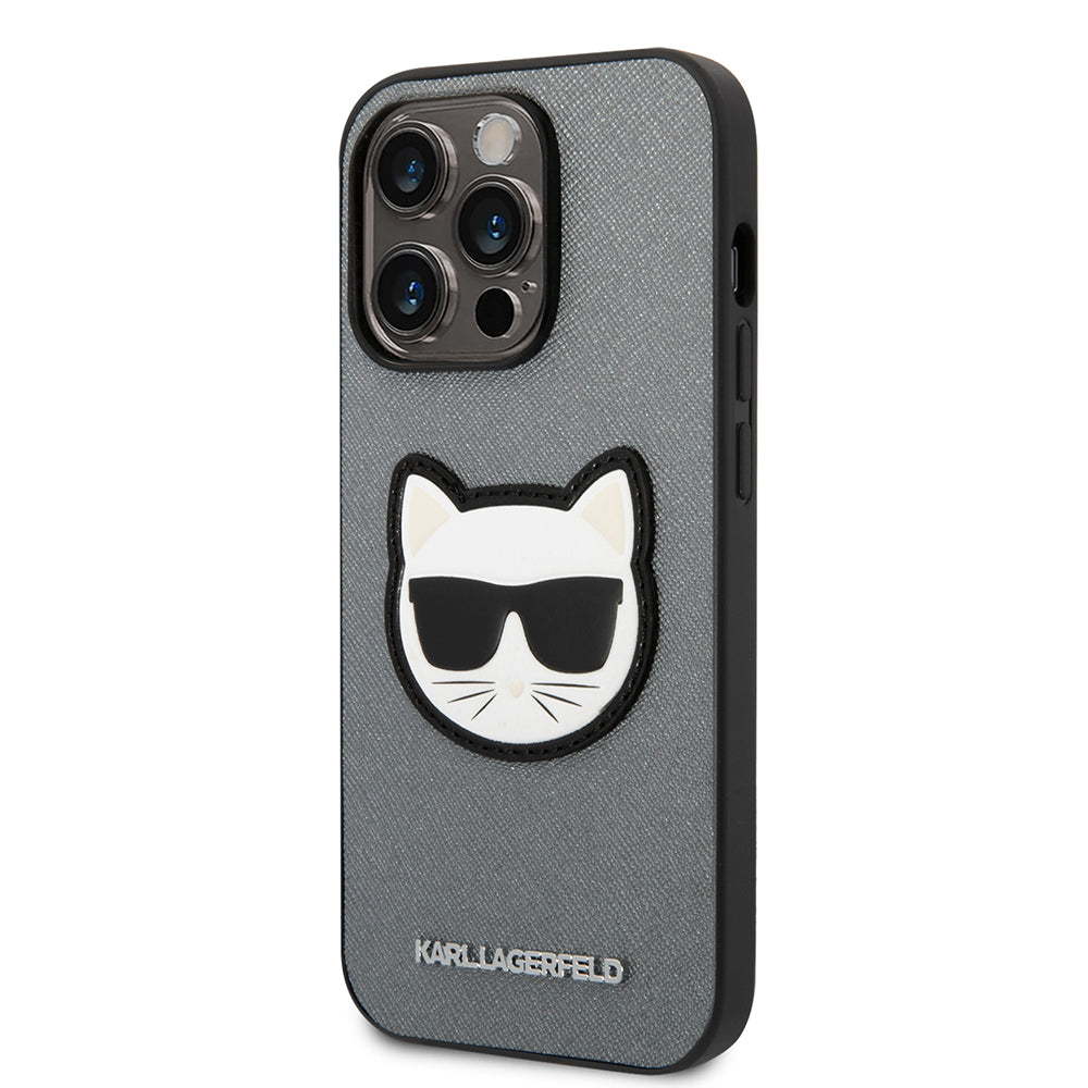 Husa pentru Apple iPhone 14 Pro Max, Karl Lagerfeld, Saffiano Choupette's Head, Argintie