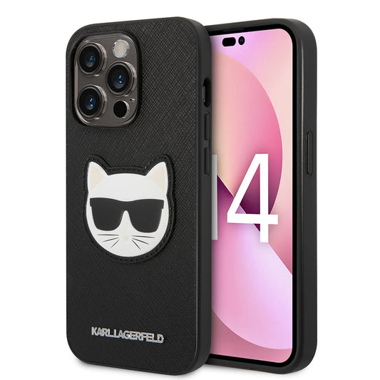 Husa pentru Apple iPhone 14 Pro Max, Karl Lagerfeld, Saffiano Choupette's Head, Neagra