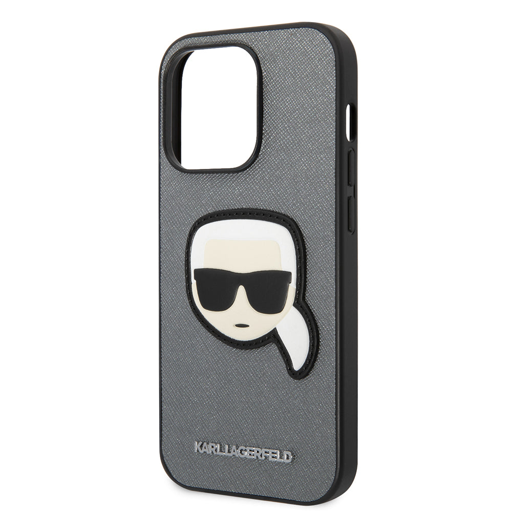 Husa pentru Apple iPhone 14 Pro Max, Karl Lagerfeld, Saffiano Karl's Head, Argintie