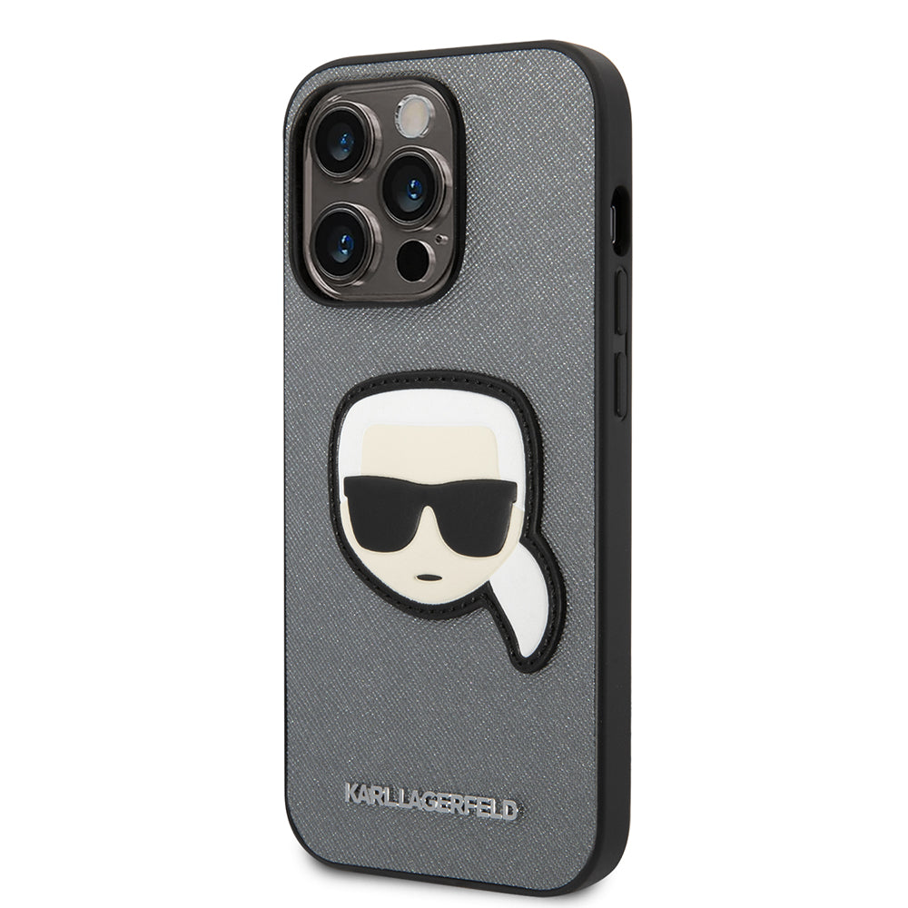 Husa pentru Apple iPhone 14 Pro Max, Karl Lagerfeld, Saffiano Karl's Head, Argintie