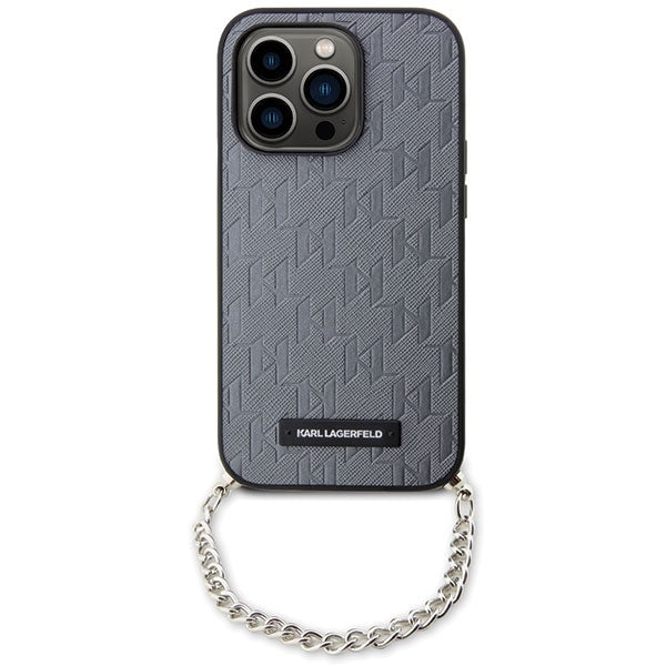 Husa pentru Apple iPhone 14 Pro Max, Karl Lagerfeld, Saffiano Monogram Chain, Argintie