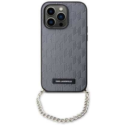 Husa pentru Apple iPhone 14 Pro Max, Karl Lagerfeld, Saffiano Monogram Chain, Argintie