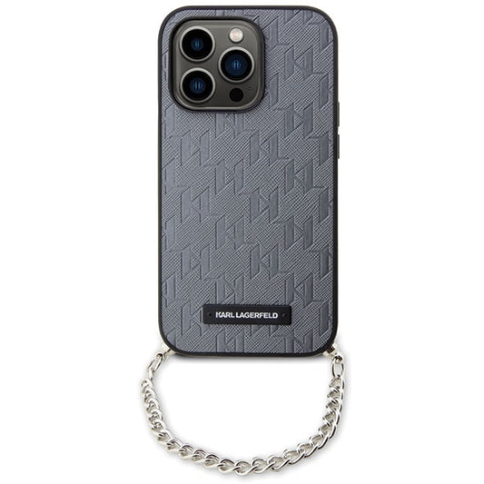 Husa pentru Apple iPhone 14 Pro Max, Karl Lagerfeld, Saffiano Monogram Chain, Argintie