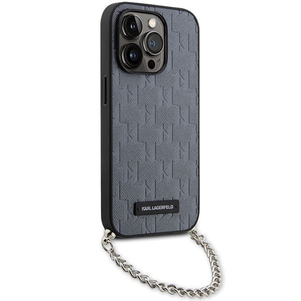 Husa pentru Apple iPhone 14 Pro Max, Karl Lagerfeld, Saffiano Monogram Chain, Argintie