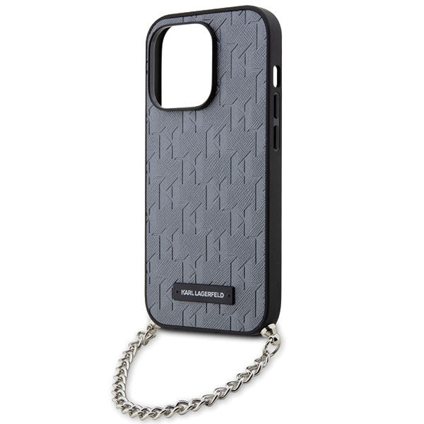 Husa pentru Apple iPhone 14 Pro Max, Karl Lagerfeld, Saffiano Monogram Chain, Argintie