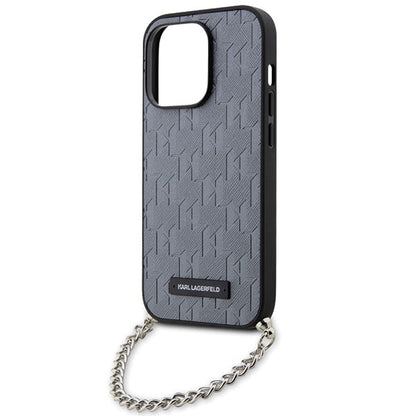 Husa pentru Apple iPhone 14 Pro Max, Karl Lagerfeld, Saffiano Monogram Chain, Argintie