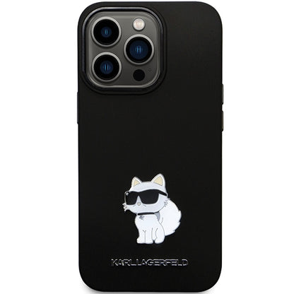 Husa pentru Apple iPhone 14 Pro Max, Karl Lagerfeld, Silicone Choupette Metal, Neagra