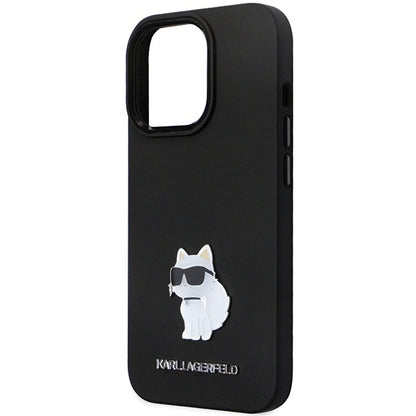 Husa pentru Apple iPhone 14 Pro Max, Karl Lagerfeld, Silicone Choupette Metal, Neagra